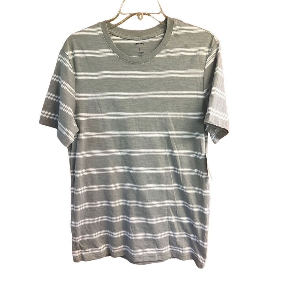 Sonoma Men’s Grey Stripped Tee Shirt Sz S NWT